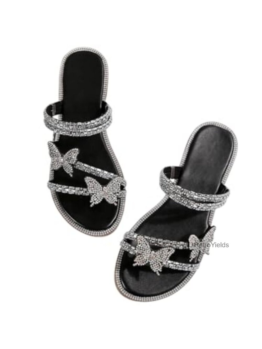 Rhinestone Flat Sandals Strappy Open Toe Slip On Dressy